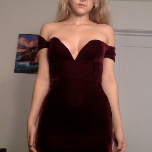 off the shoulder red mini dress